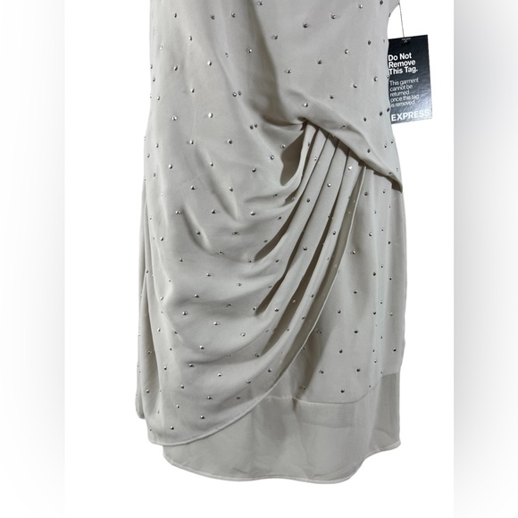 NWT Express Spaghetti Strap Rhinestone One Shoulder Beige Bodycon Dress Size 0 - Picture 3 of 9